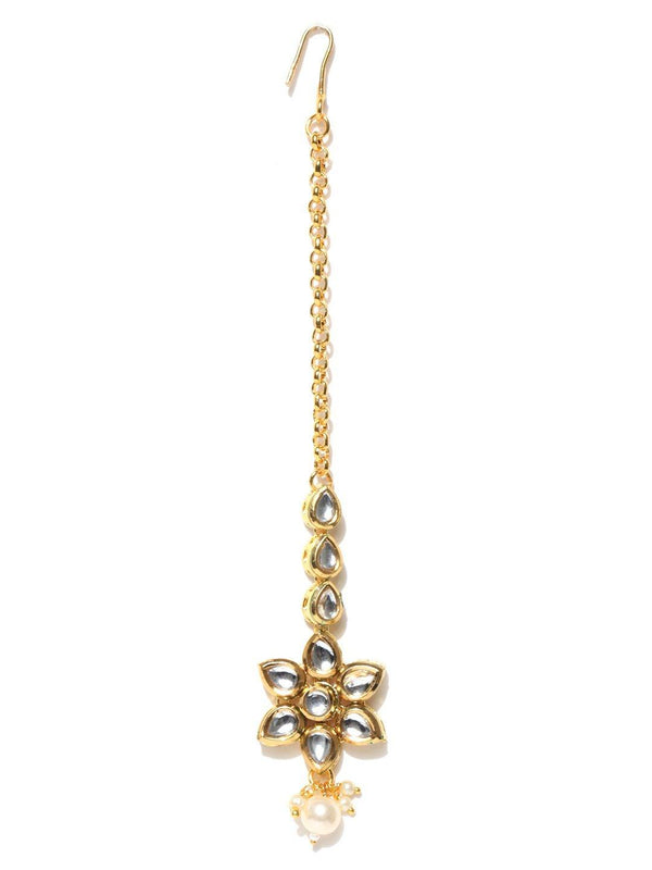 Women's Gold-Plated Kundan Stone Studded Floral Maang Tikka For Women - Priyaasi - Indiakreations