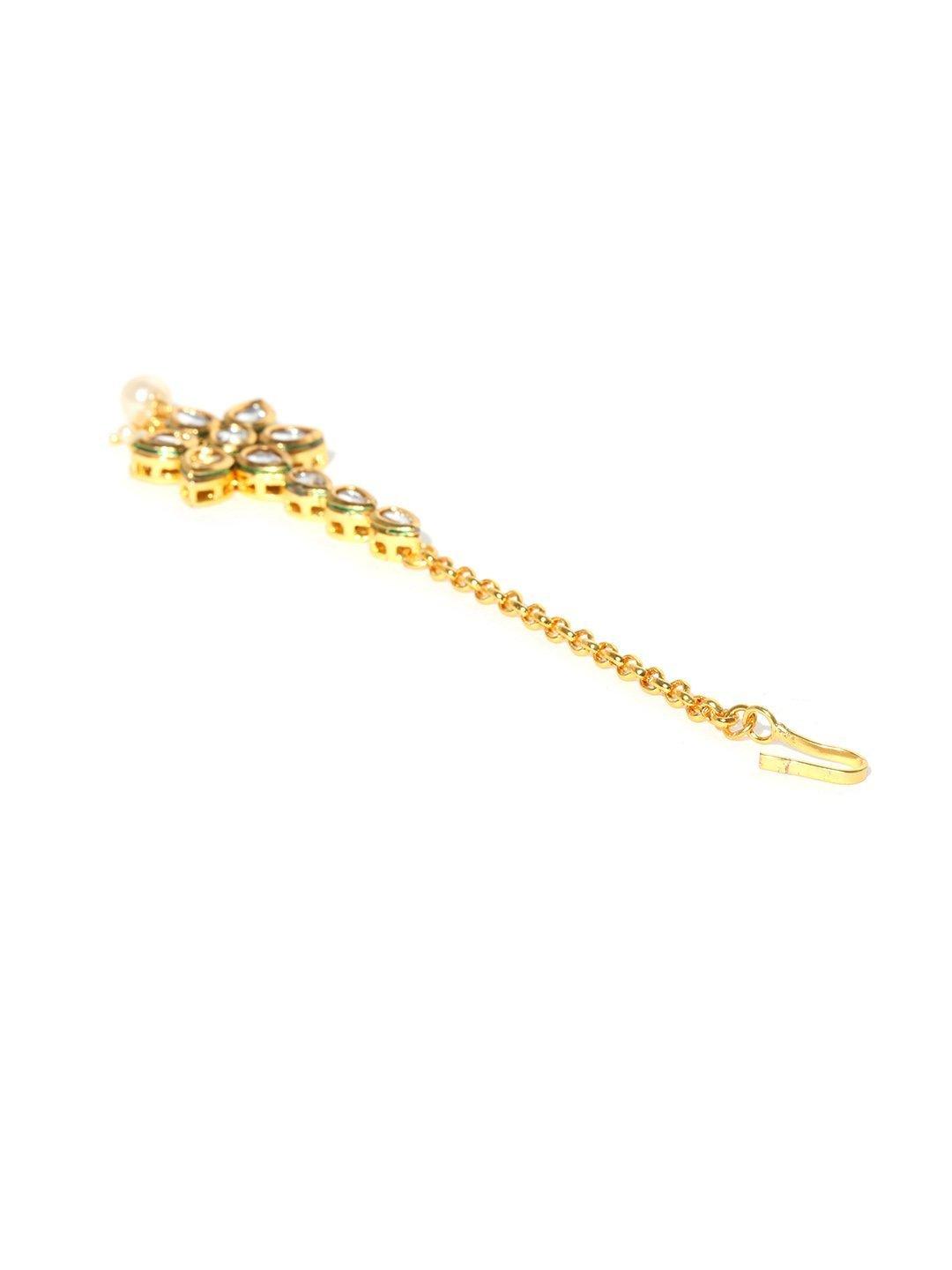 Women's Gold-Plated Kundan Stone Studded Floral Maang Tikka For Women - Priyaasi - Indiakreations