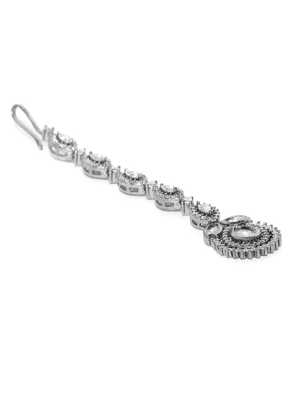 Women's Oxidised Silver Plated American Diamond Studded Beautiful Maang Tikka - Priyaasi - Indiakreations