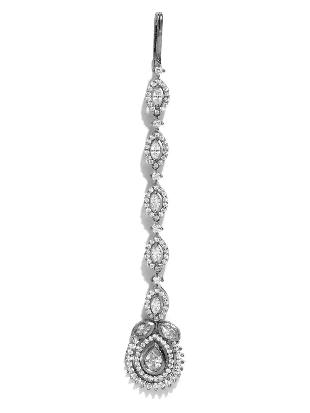 Women's Oxidised Silver Plated American Diamond Studded Beautiful Maang Tikka - Priyaasi - Indiakreations