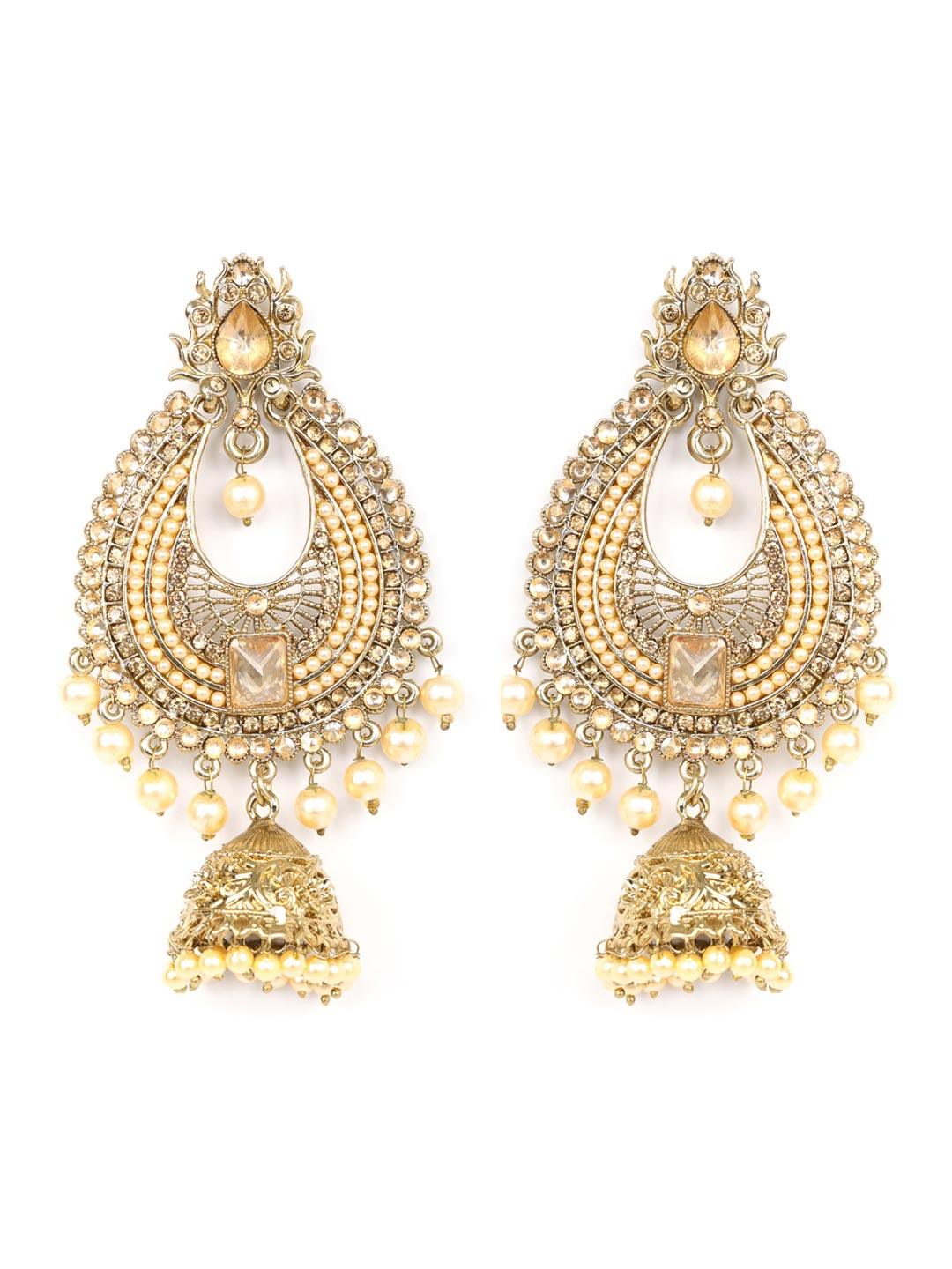 Women's Off White Beads Pearls Artificial Stones Gold Plated Maang Tikka - Priyaasi - Indiakreations