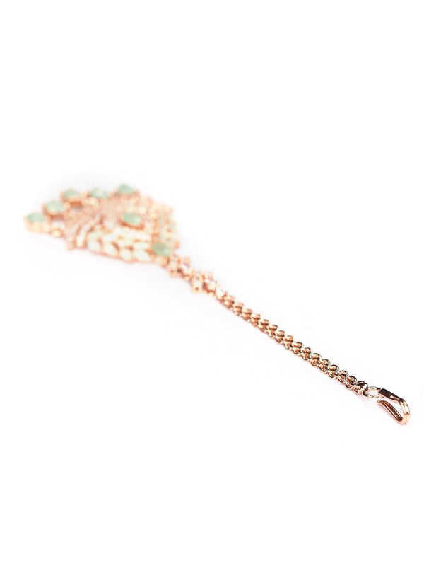 Women's Green American Diamond Stones Rose Gold-Plated MaangTikka - Priyaasi - Indiakreations