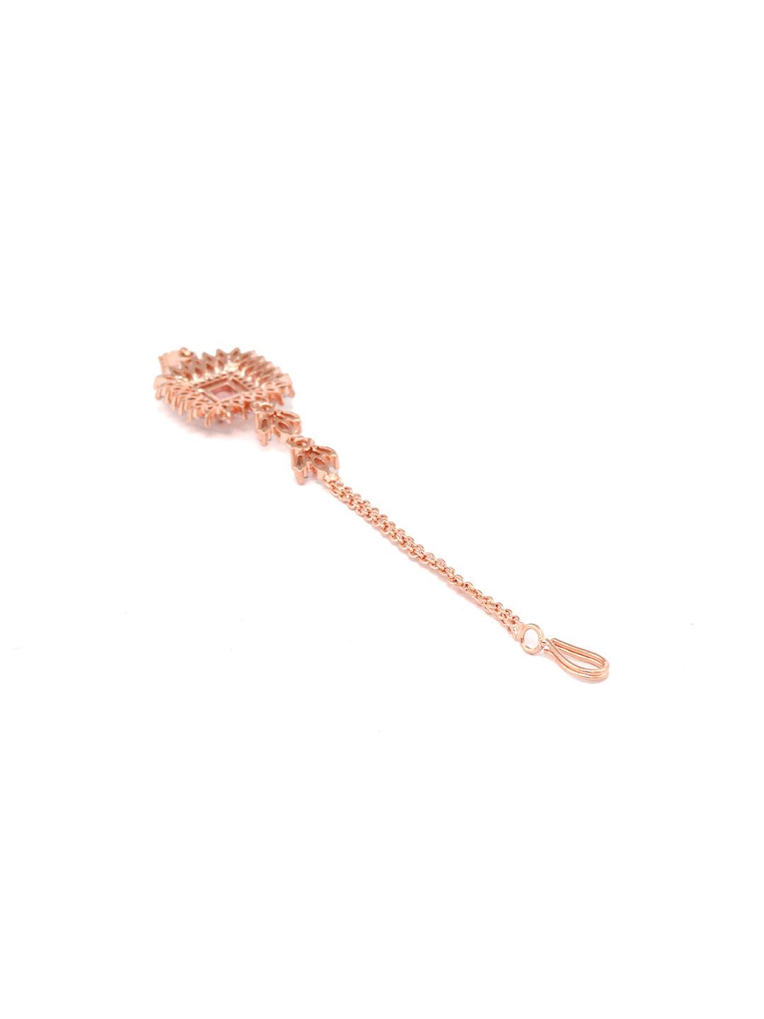 Women's Pink American Diamond Rose Gold Maang Tikka- Priyaasi - Indiakreations