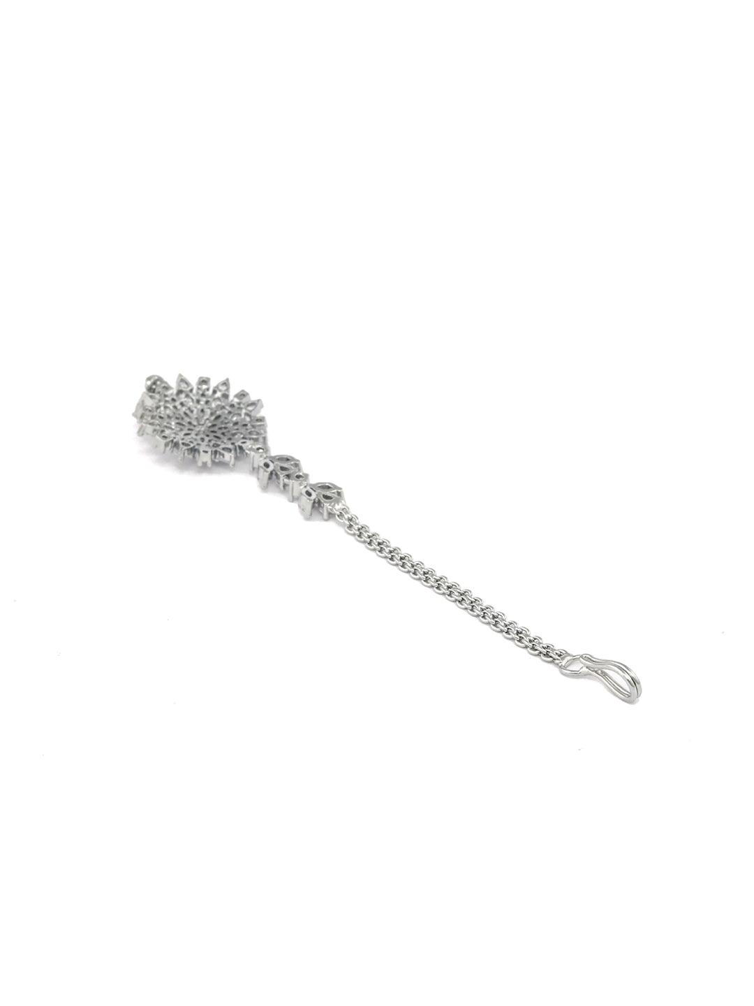 Women's Phenomenally Lit - American Diamond Silver Plated Floral Maang Tikka- Priyaasi - Indiakreations