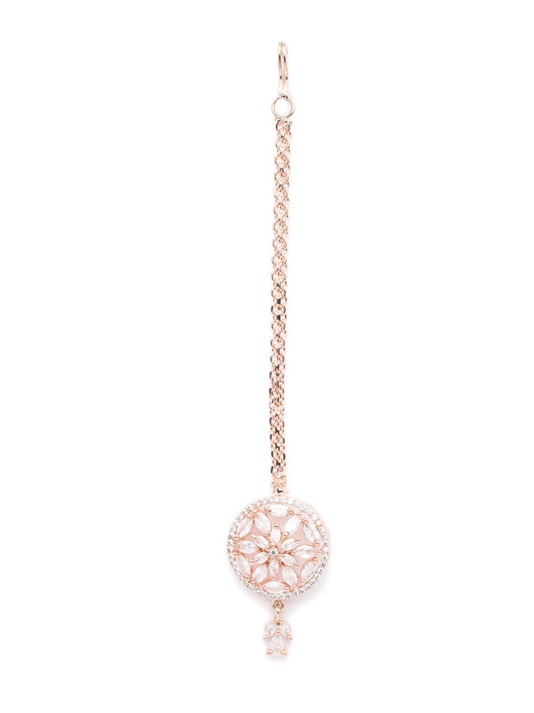 Women's Blooming Flower Rose Gold Maang Tikka - Priyaasi - Indiakreations