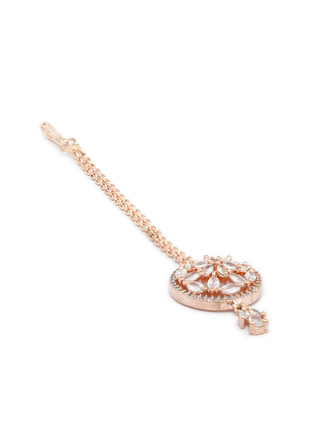 Women's Blooming Flower Rose Gold Maang Tikka - Priyaasi - Indiakreations