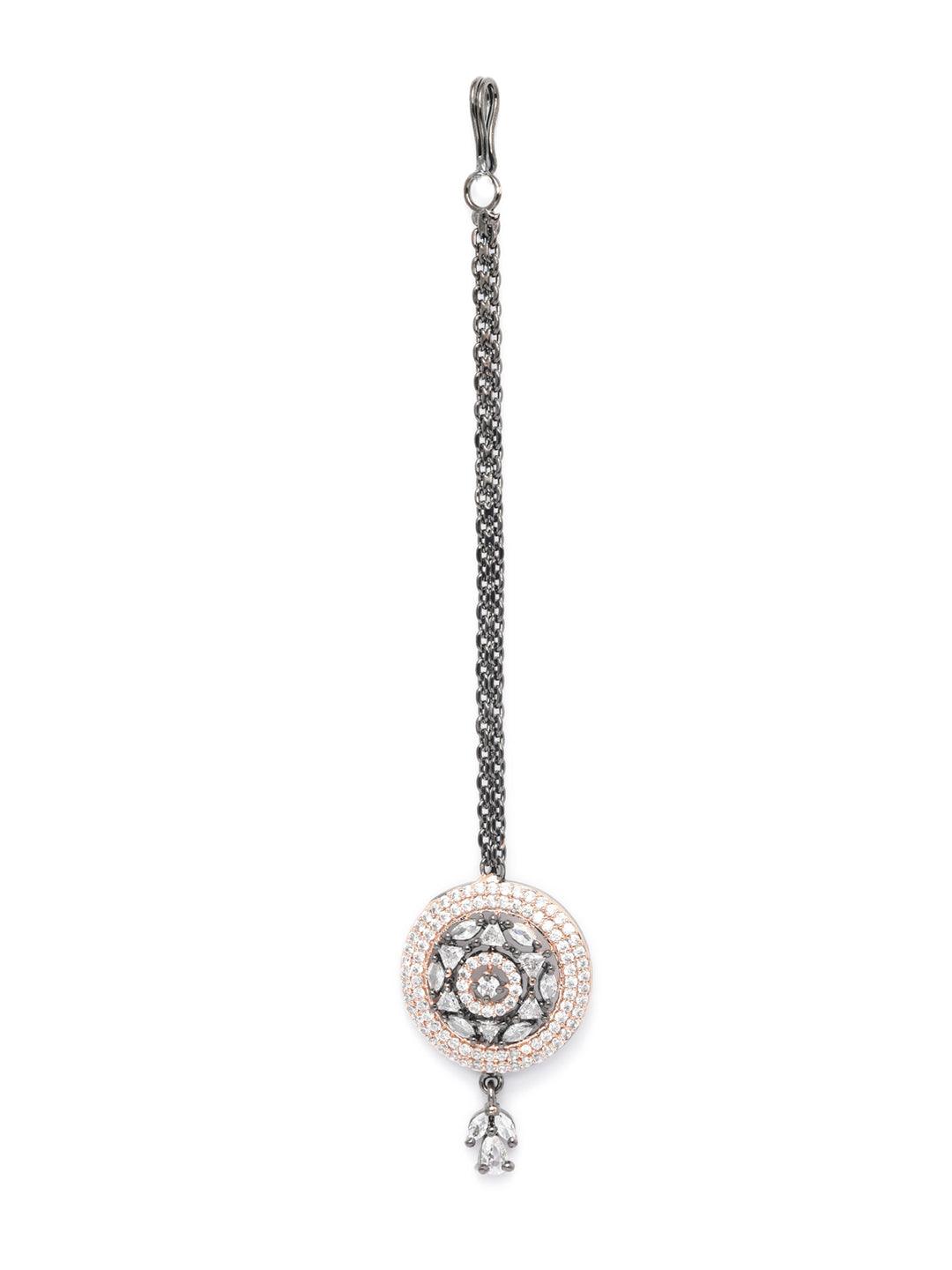 Women's Dual Toned Star Sphere American Diamond Maang Tikka - Priyaasi - Indiakreations