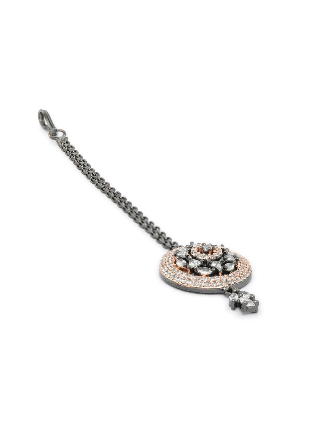 Women's Dual Toned Star Sphere American Diamond Maang Tikka - Priyaasi - Indiakreations