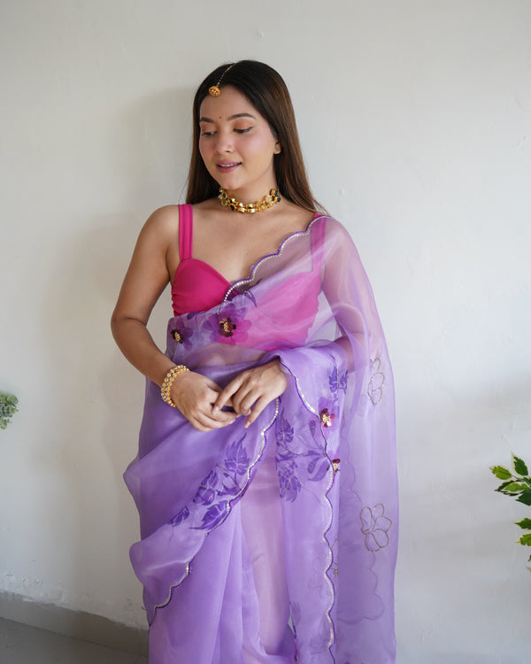 Women's Purple Sequence Work Saree - VAMSEE