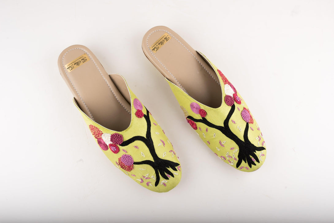 Women's Pastel Green Mules With Embroidery - The Shoe Tales - Indiakreations