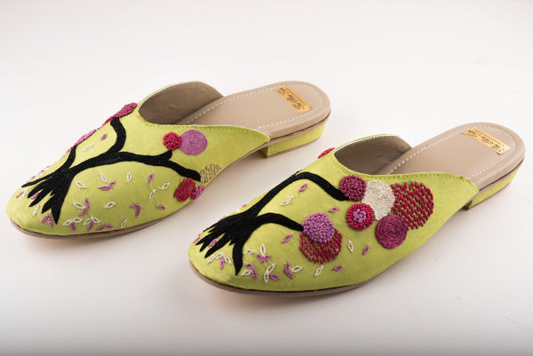 Women's Pastel Green Mules With Embroidery - The Shoe Tales - Indiakreations