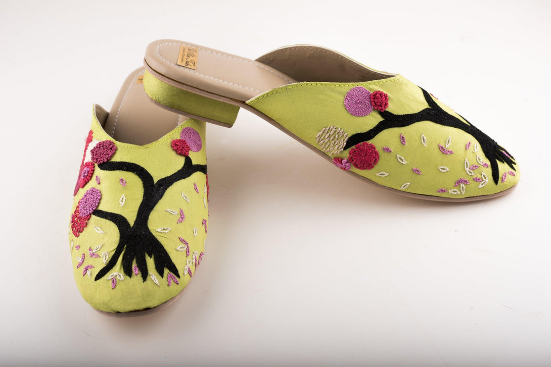 Women's Pastel Green Mules With Embroidery - The Shoe Tales - Indiakreations