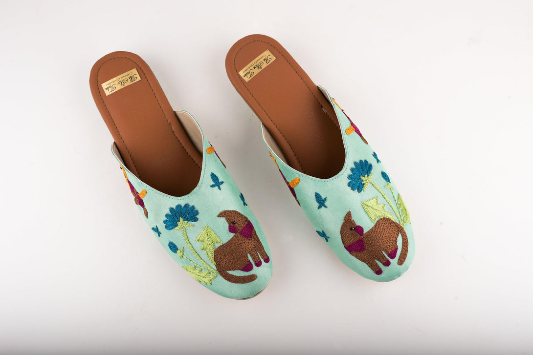 Women's Aqua Blue Mules With Embroidery - The Shoe Tales - Indiakreations