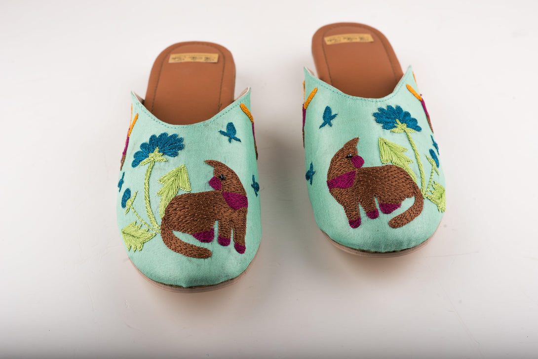 Women's Aqua Blue Mules With Embroidery - The Shoe Tales - Indiakreations