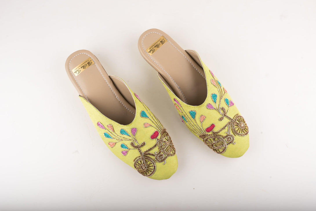 Women's Pastel Green Mules With Embroidery - The Shoe Tales - Indiakreations