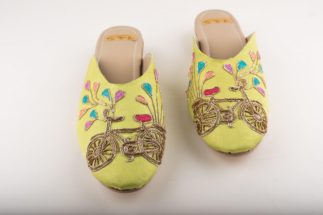 Women's Pastel Green Mules With Embroidery - The Shoe Tales - Indiakreations