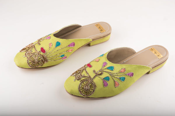 Women's Pastel Green Mules With Embroidery - The Shoe Tales - Indiakreations