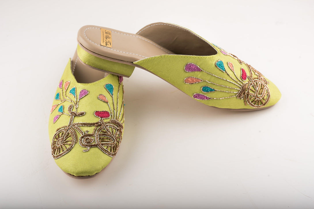 Women's Pastel Green Mules With Embroidery - The Shoe Tales - Indiakreations