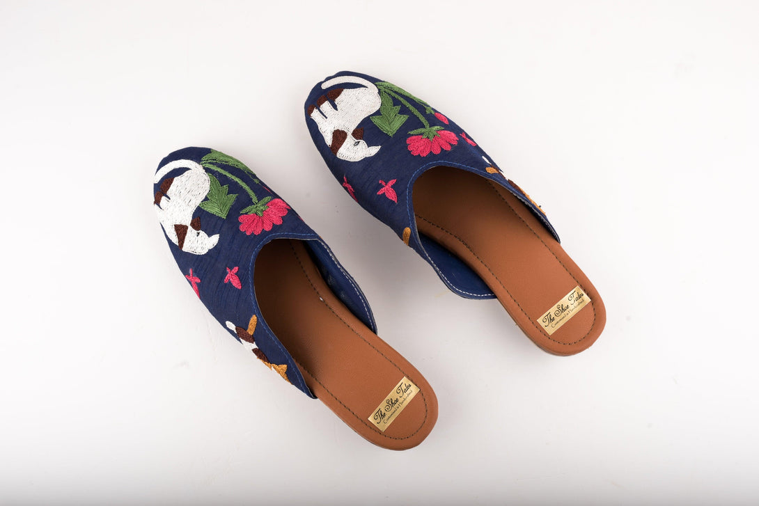 Women's Navy Blue Mules With Embroidery - The Shoe Tales - Indiakreations