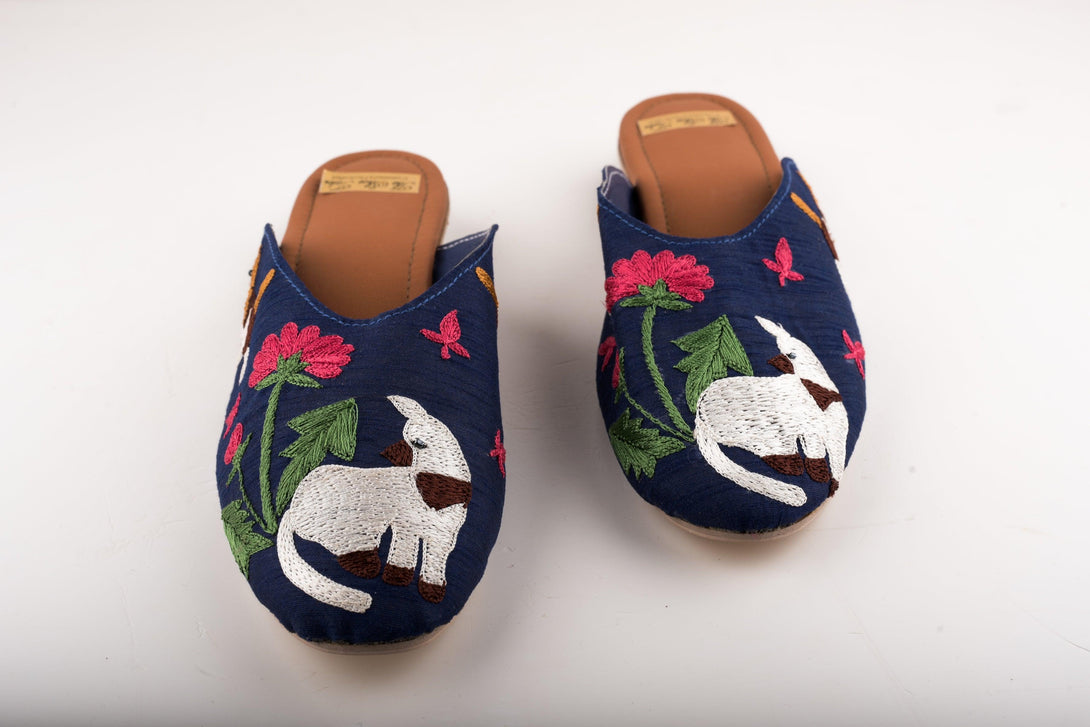 Women's Navy Blue Mules With Embroidery - The Shoe Tales - Indiakreations