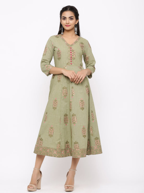 Women's Cotton Floral Printed Anarkali Kurta - Maaesa