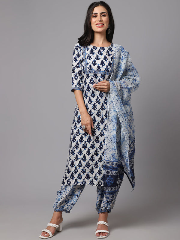 Women's grey  Color  Printed Kurta and Pant Set with Dupatta  - AILISH