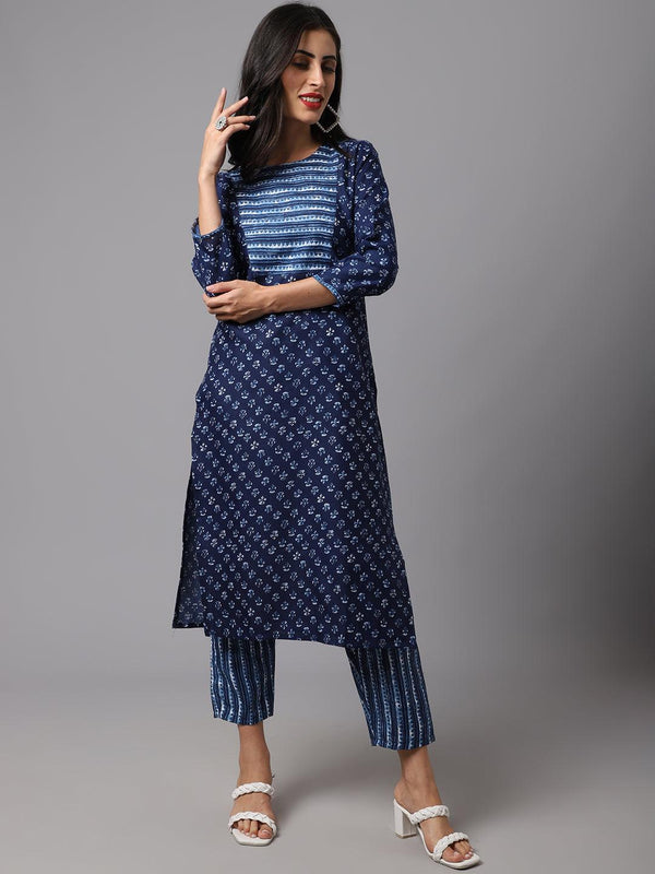 Women's Blue Color Printed Kurta and Pant Set - AILISH - Indiakreations