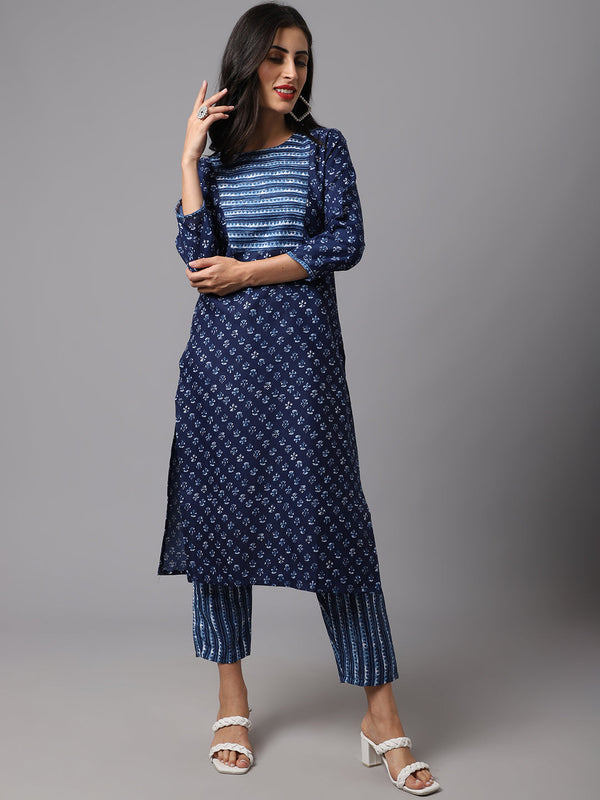 Women's Blue  Color  Printed Kurta and Pant Set  - AILISH