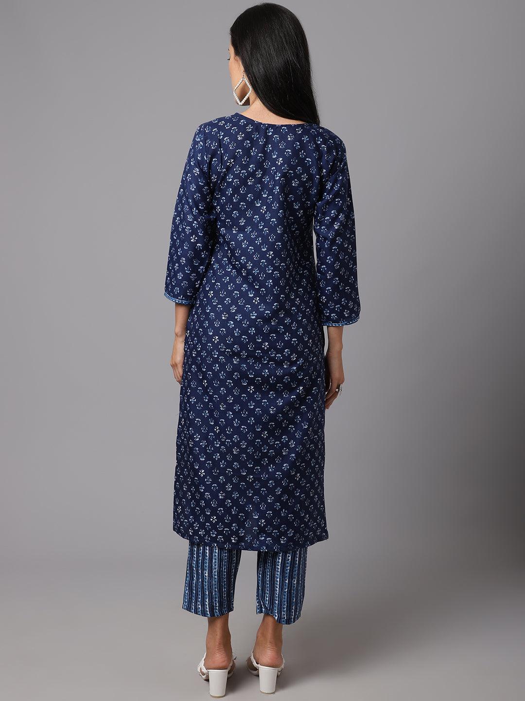 Women's Blue Color Printed Kurta and Pant Set - AILISH - Indiakreations