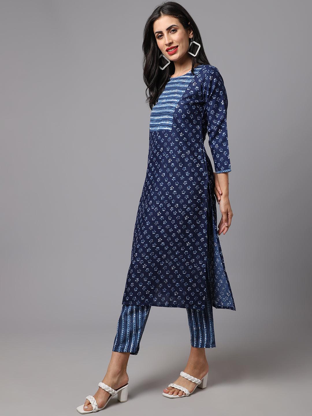 Women's Blue Color Printed Kurta and Pant Set - AILISH - Indiakreations