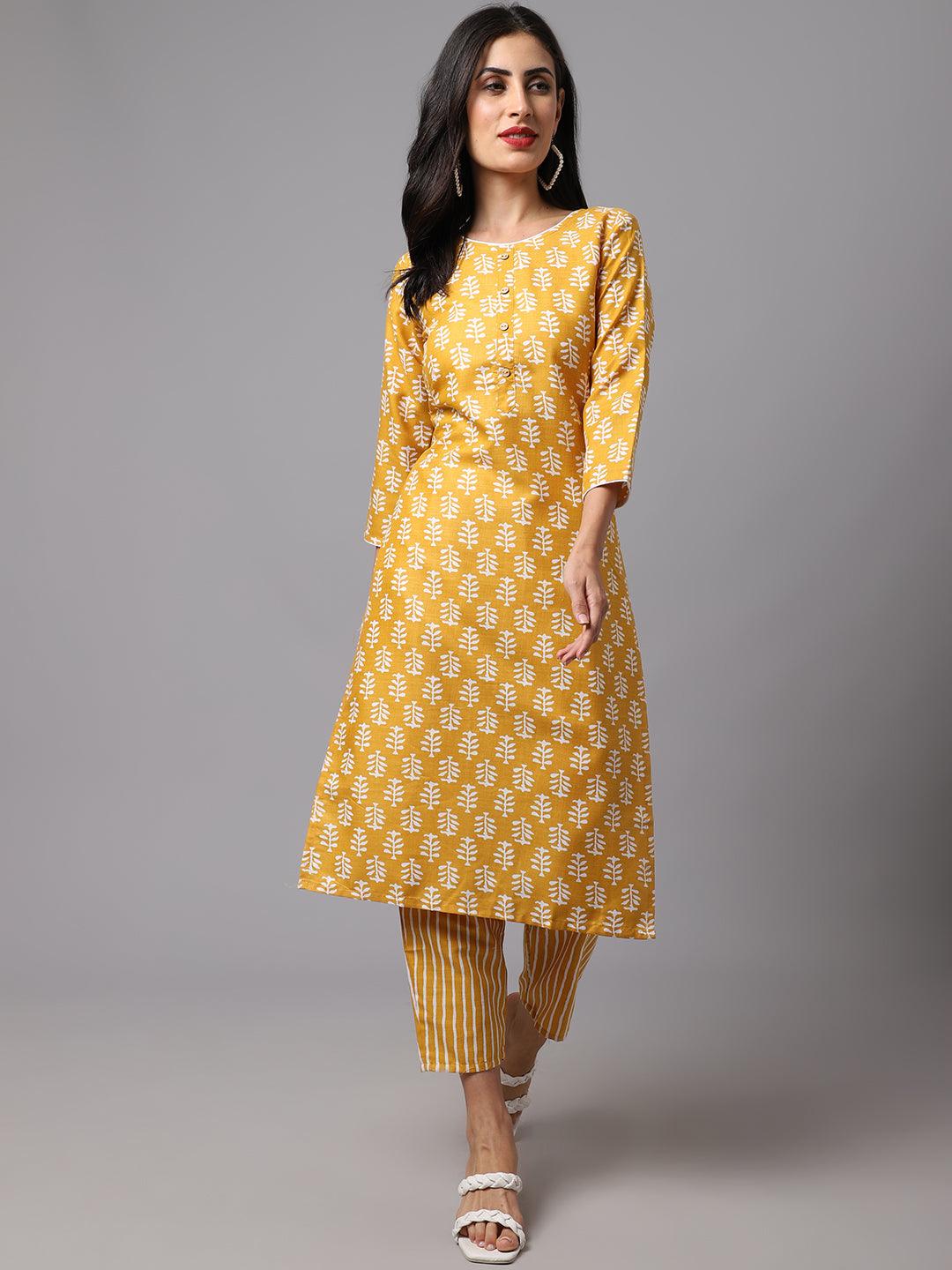 Women's yellow Color Printed Kurta and Pant Set - AILISH - Indiakreations