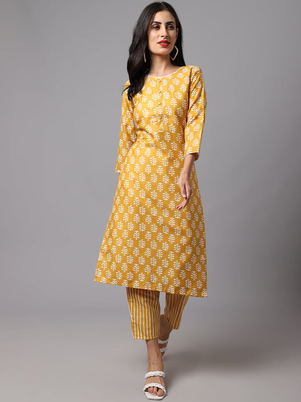 Women's yellow  Color  Printed Kurta and Pant Set  - AILISH