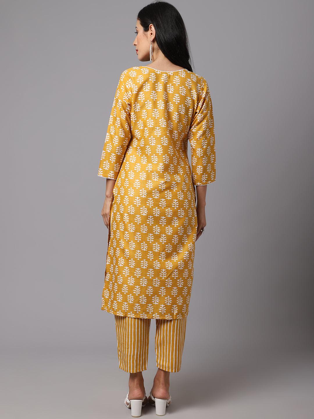 Women's yellow Color Printed Kurta and Pant Set - AILISH - Indiakreations