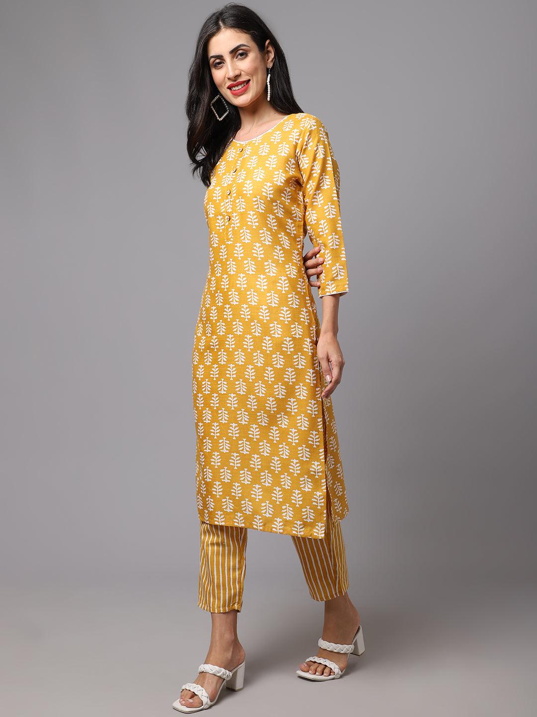 Women's yellow Color Printed Kurta and Pant Set - AILISH - Indiakreations