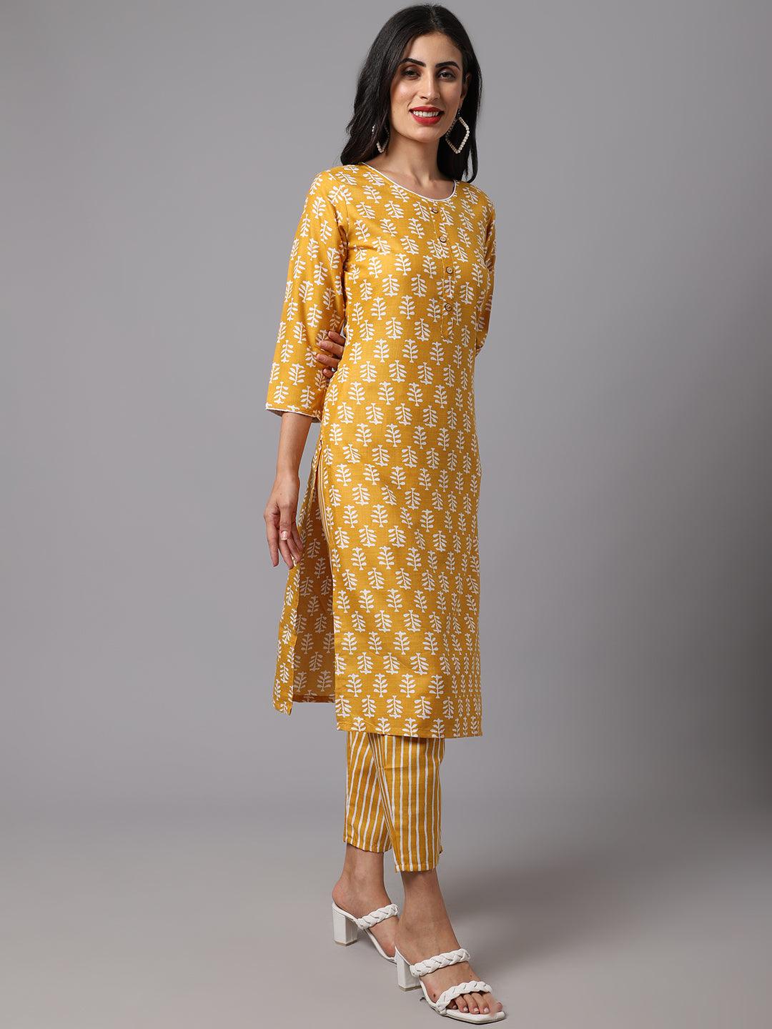 Women's yellow Color Printed Kurta and Pant Set - AILISH - Indiakreations