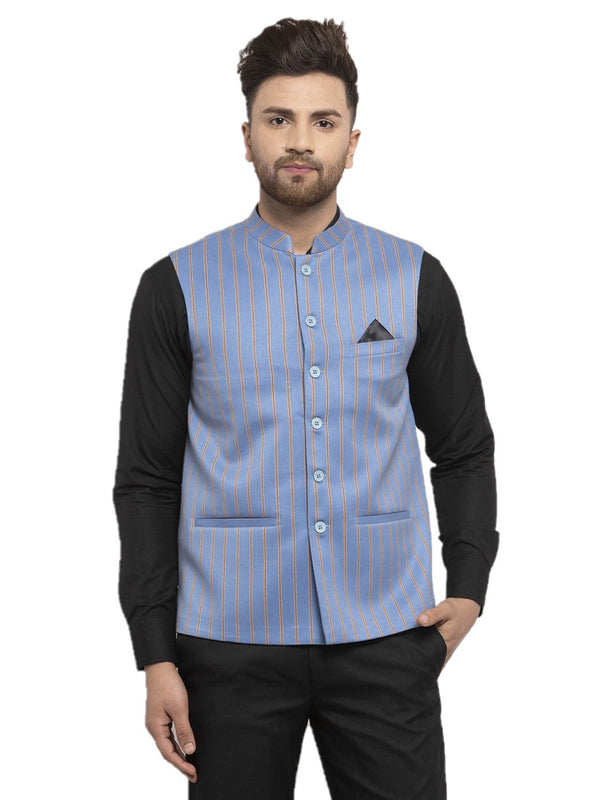 Men's Dhrohar Checkered Wool Nehru Jacket / Waistcoat - T Blue & Yellow - Size - 38 - Neudis Men