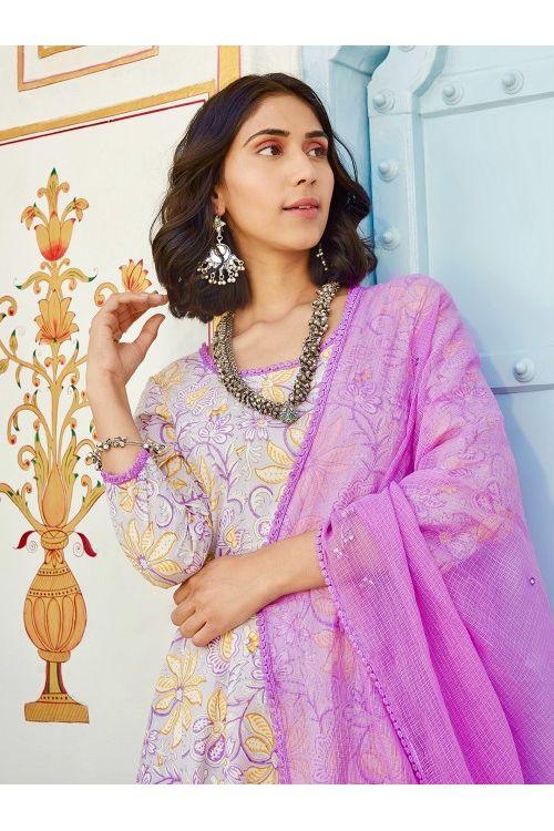 Purple White Anarkali Set - Indiakreations