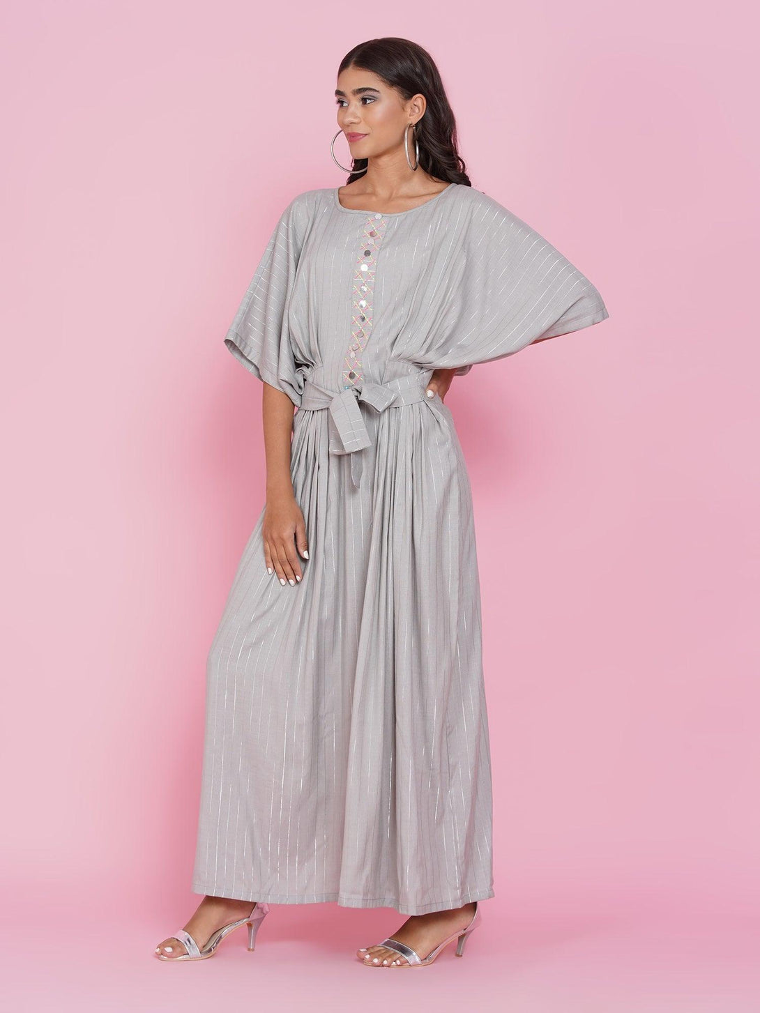 Women's Grey Rayon Embroiderd Dress - Women Republic - Indiakreations