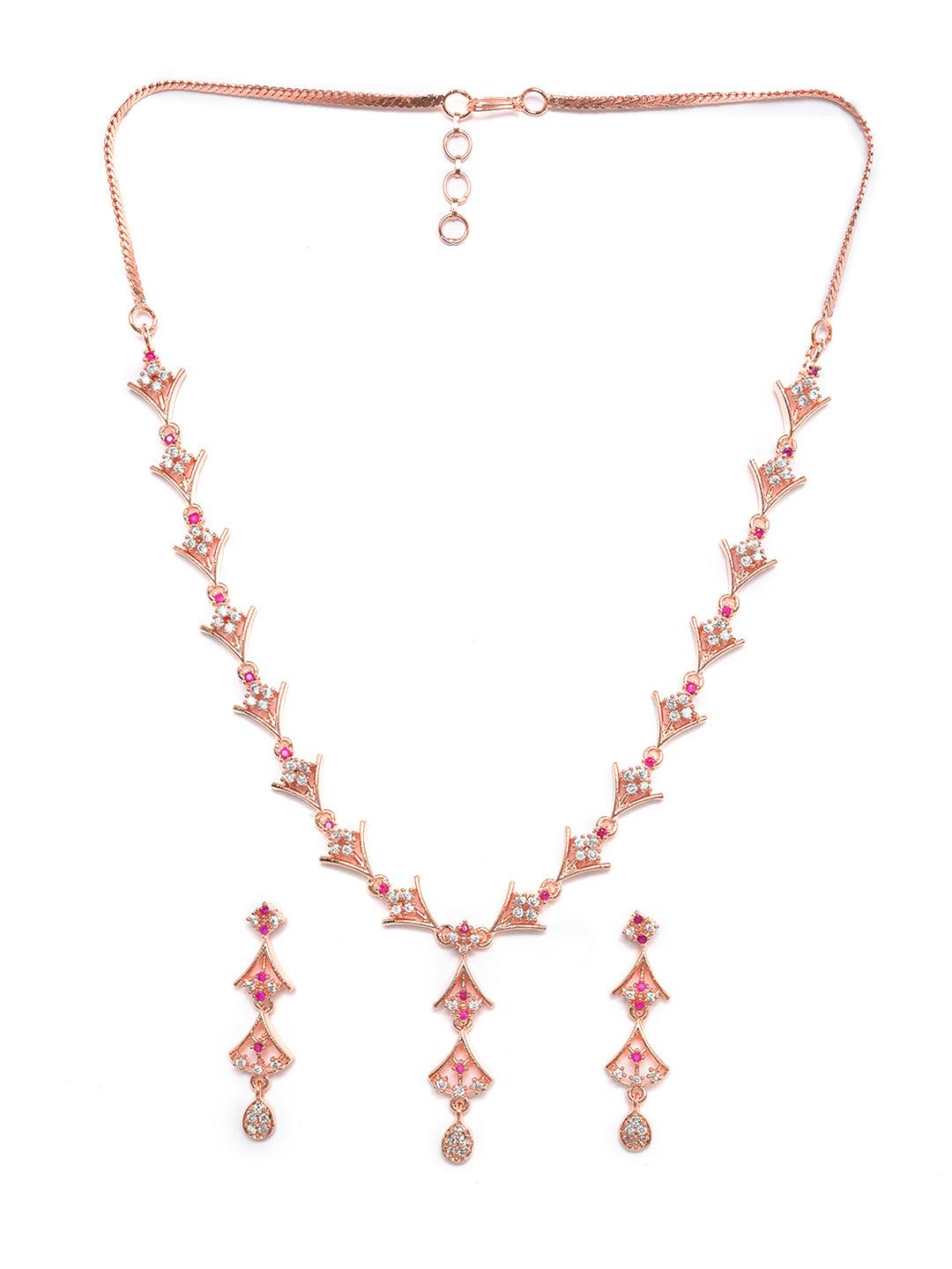 Women's Rose Gold-Plated Ruby AD-Studded Handcrafted Jewellery Set - Jazz And Sizzle - Indiakreations