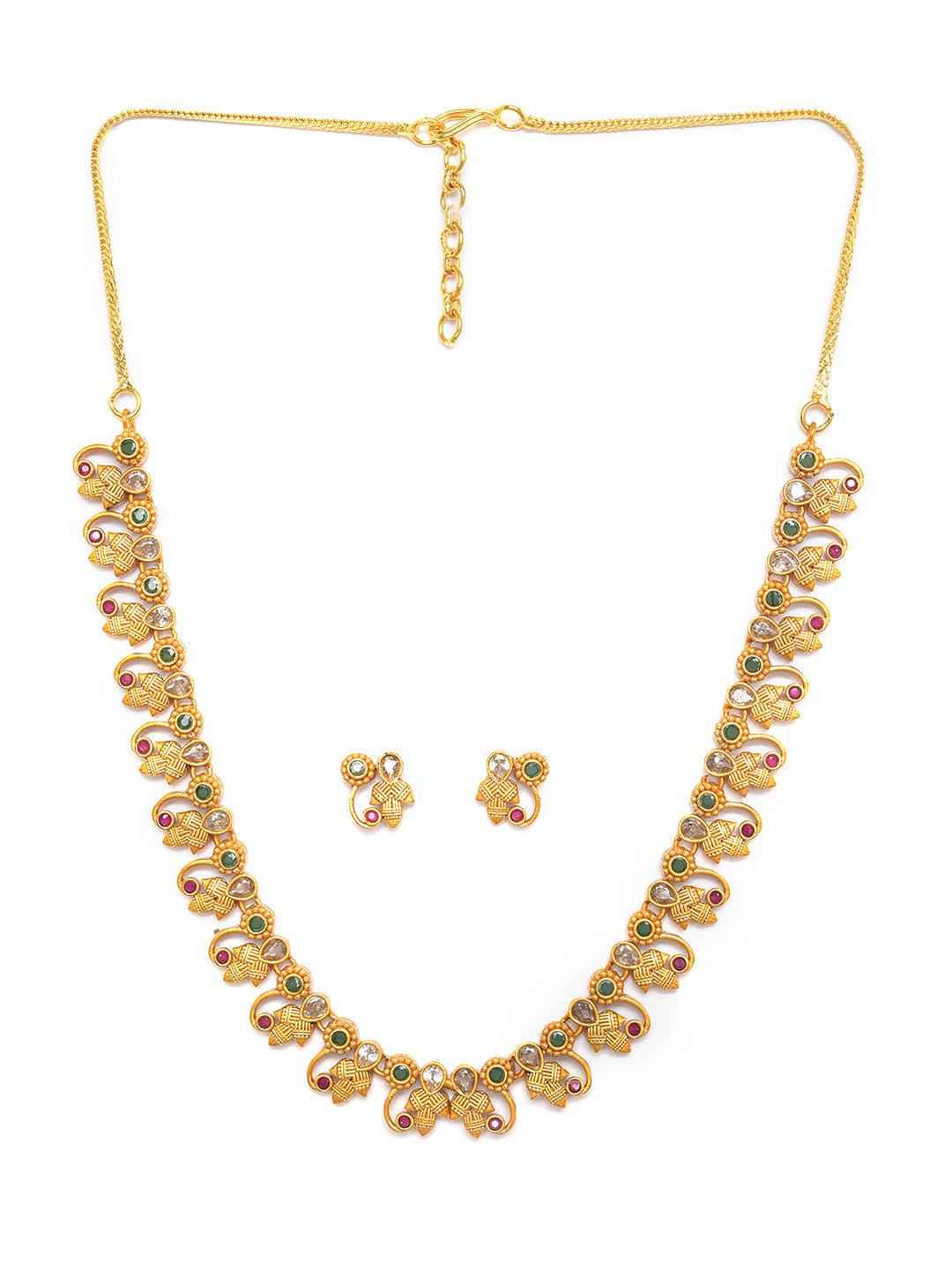 Women's Antique Gold-Plated American Diamond Studded Jewellery Set - Jazz And Sizzle - Indiakreations