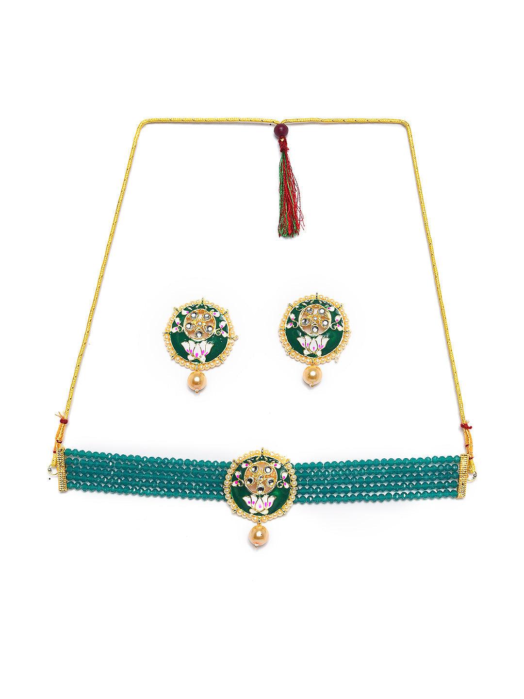 Women's Gold-Plated White Kundan & Pearl Beaded Meenakari Jewellery Set - Jazz And Sizzle - Indiakreations