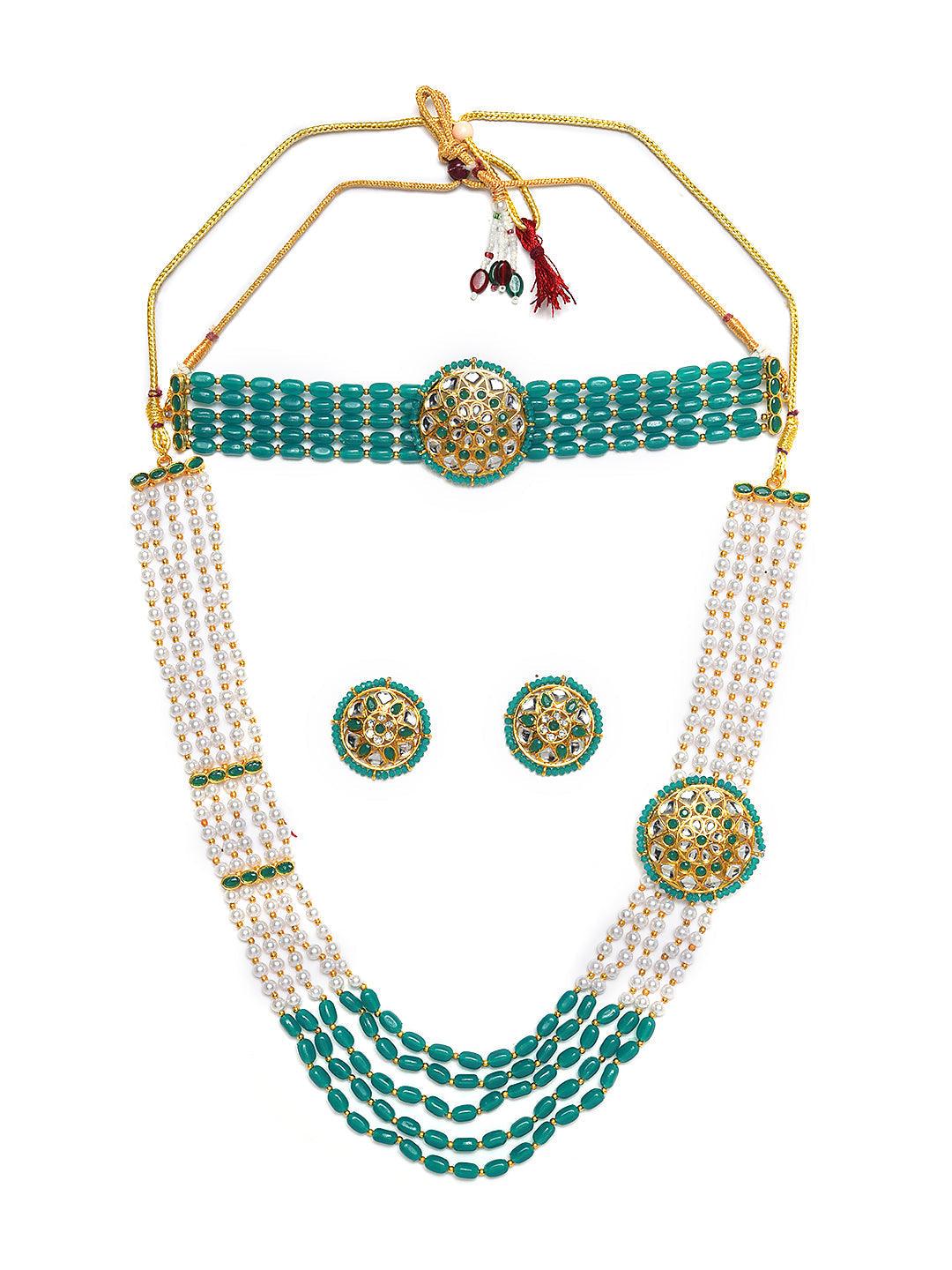 Women's Gold-Plated Green & White Combo Jewellery Set - Jazz And Sizzle - Indiakreations