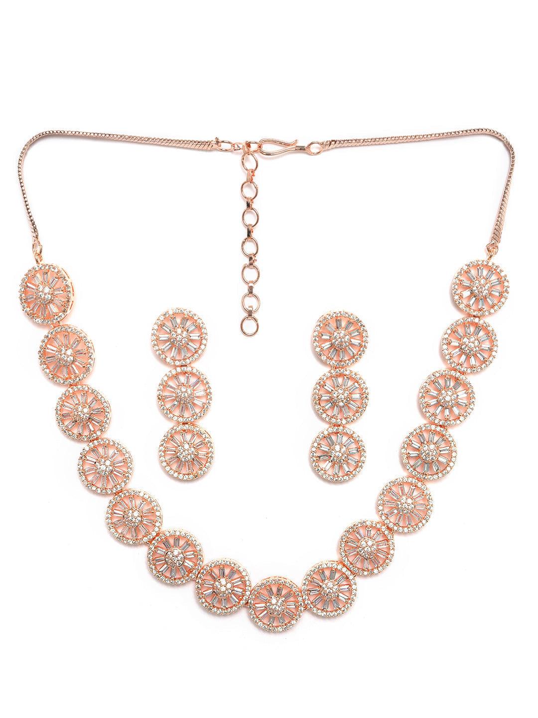 Women's Rose Gold-Plated AD-Studded Handcrafted Jewellery Set - Jazz And Sizzle - Indiakreations