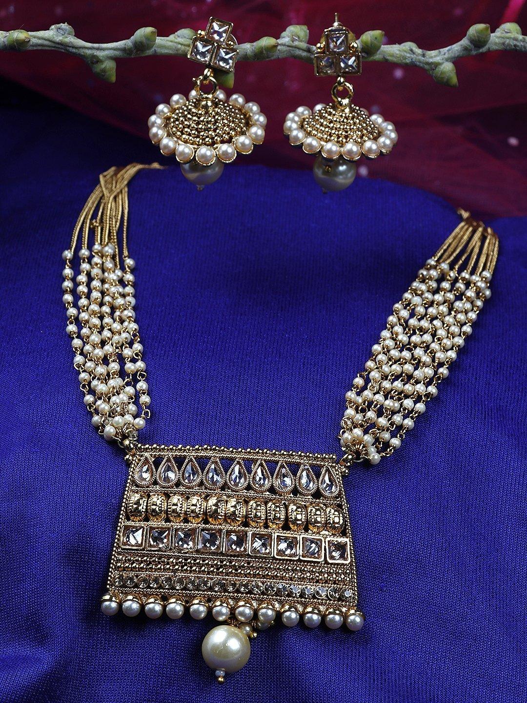 Women's Kundan Beads Pearls Gold Plated Jewellery Set - Priyaasi - Indiakreations