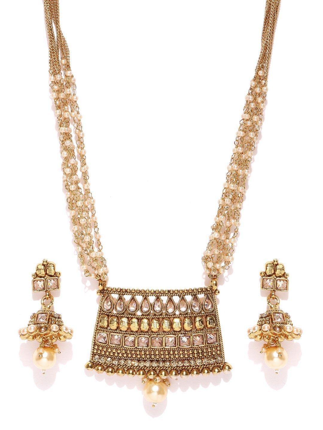 Women's Kundan Beads Pearls Gold Plated Jewellery Set - Priyaasi - Indiakreations