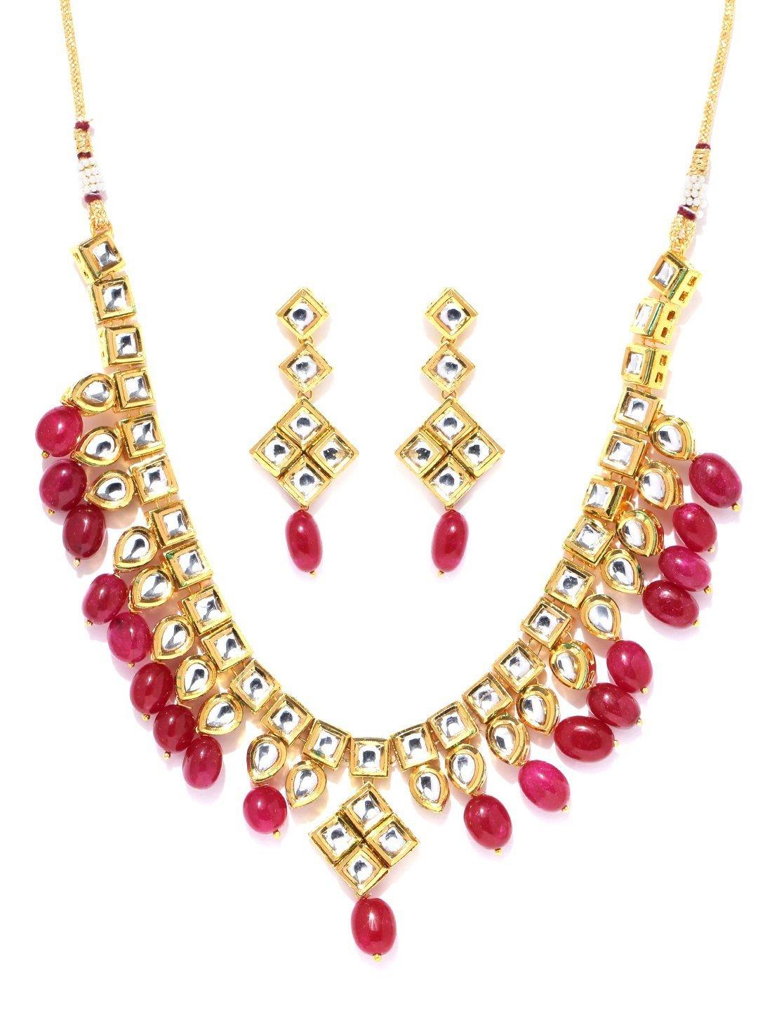 Women's Kundan Ruby Gold Plated Jewellery Set - Priyaasi - Indiakreations