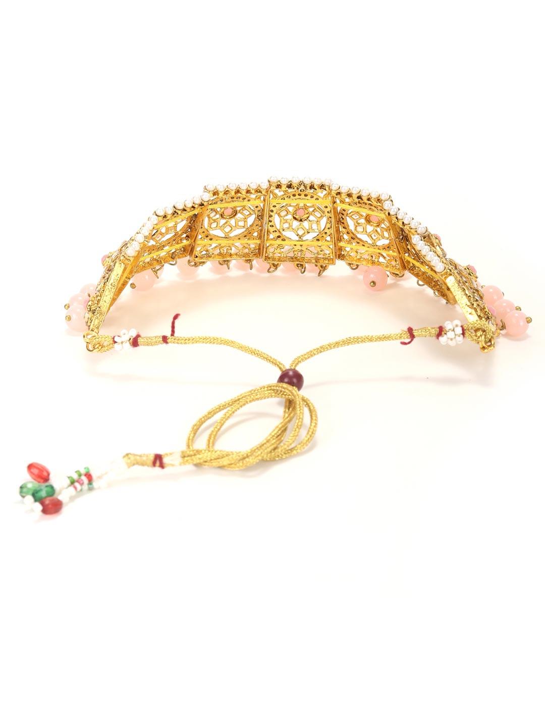 Women's Pink Pearls Beads Stones Gold Plated Choker Set - Priyaasi - Indiakreations