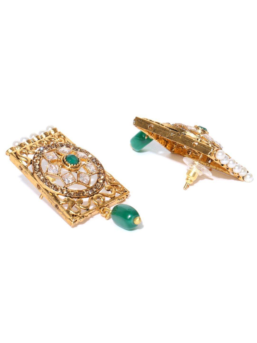 Women's Emerald Beads Stones Gold Plated Choker and Earrings Set- Priyaasi - Indiakreations