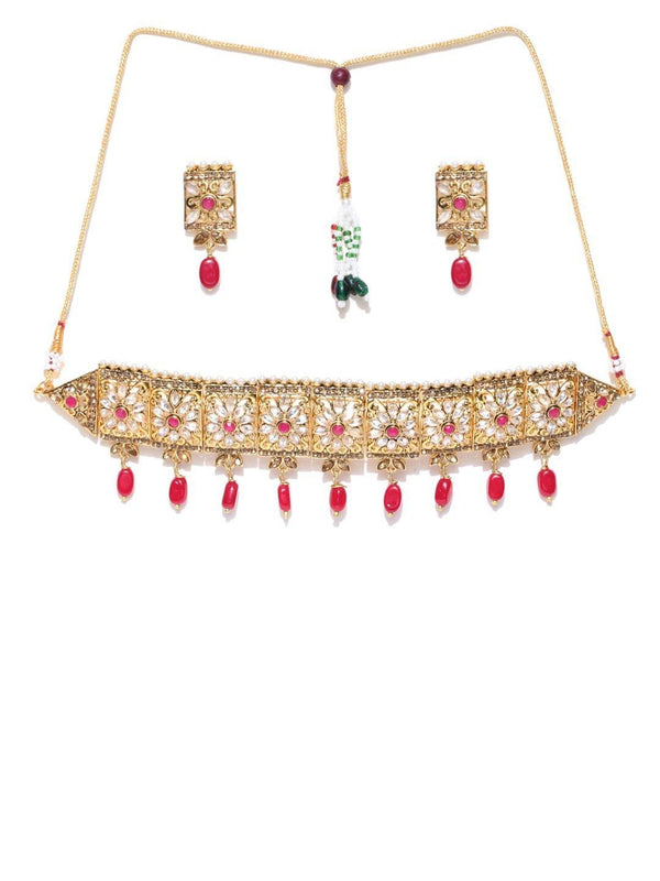 Women's Kundan Ruby Gold Plated Square Choker - Priyaasi - Indiakreations