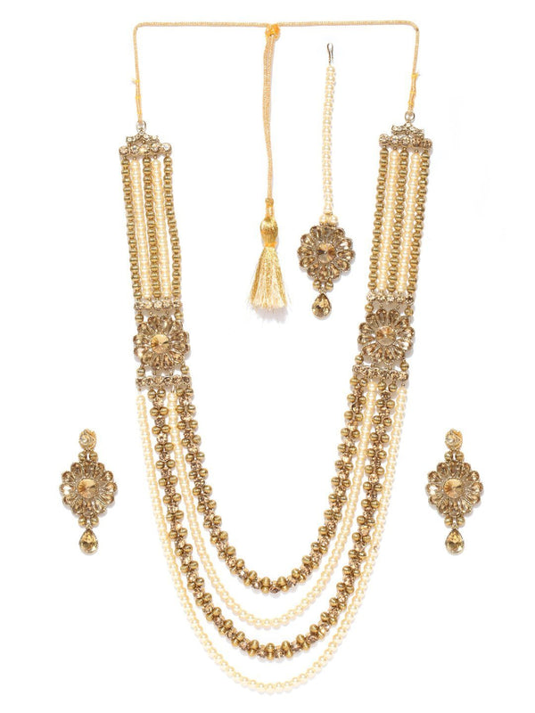 Women's Kundan Pearls Gold Plated Ranihaar MaangTika Jewellery Set - Priyaasi